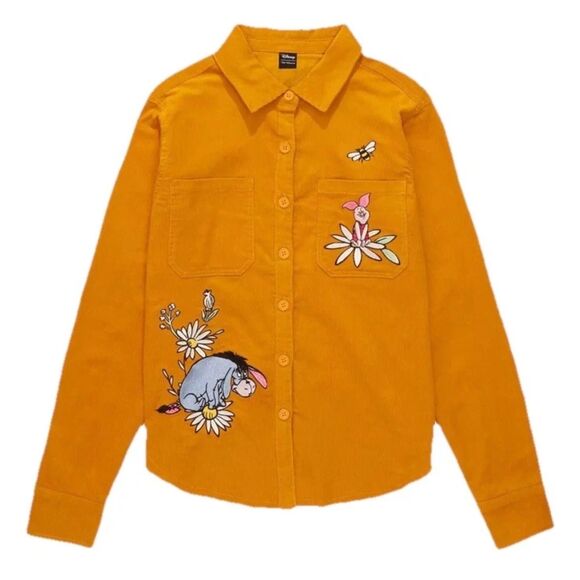 Disney Tops - Disney Winnie The Pooh Corduroy Embroidered Button Down Shirt - Orange XL